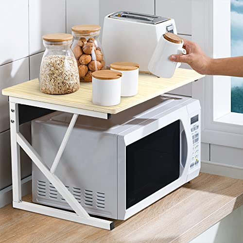 DDMINE Support Four à Micro-Ondes, Support d'étagère de Cuisine, Étagère de Cuisine sur Pieds pour Micro-Ondes, Rangement Cuisine, Étagère pour Micro-Ondes Solide et Pratique (1 Niveaux, Beige)