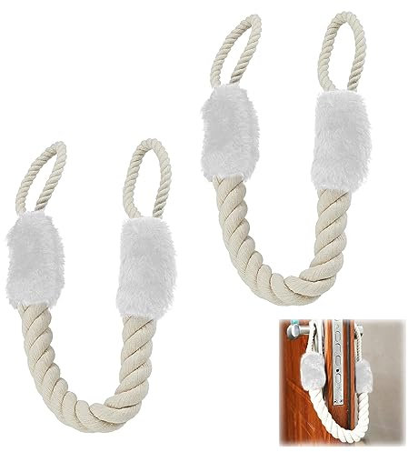 Butée de Porte en Coton,Corde Doorstop Anti Crash Poignées,Cordons de Porte,Cordons de Porte Anti Pincement,Butées de Porte en Corde,Doorstop Corde Set,Portes Corde Anti Collision,2pcs,Blanc (2)