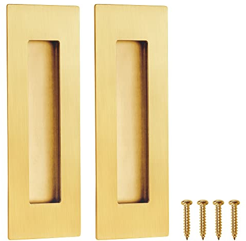 Malimali Paquete de 2 manijas deslizantes empotradas de acero inoxidable, 150 mm para puerta de granero de armario de bolsillo (oro cepillado)