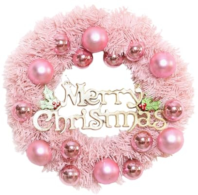EXQUILEG Weihnachten Deko Türkranz, 30-60cm Rosa Weihnachtskranz Mit Weihnachtskugel, Rattan Girlanden Kranz Dekorationen Für Wand, Haustür, Fenster, Kamin, Hochzeitsfeier (40CM)