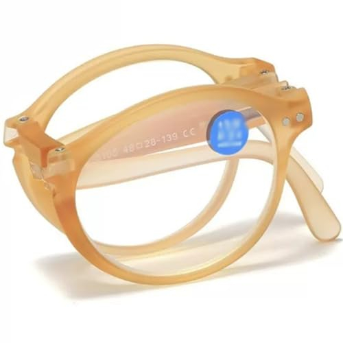 NILZA 1,5 Klappbare Presbyopische Brille Vintage Lesebrille Sehhilfe Brille Faltbare Rund Blaulichtfilter Laulicht Brille Gläser Kompakte (Color : Orange, Size : 2.5X)