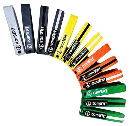 KOMBAT USA Premium Quality Kids Brazilian Jiu Jitsu Belts, Martial Arts BJJ Belts for Boys & Girls with BJJ Ranking Stripes (Orange, K2)