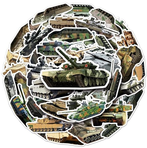 Funny Tank Vinyl Stickers, 50 PCS Waterproof Realistic Object Decals for Laptops, Scrapbooking, Journals, Notebooks, Water Bottles, Suitcases, Phones & DIY Decor