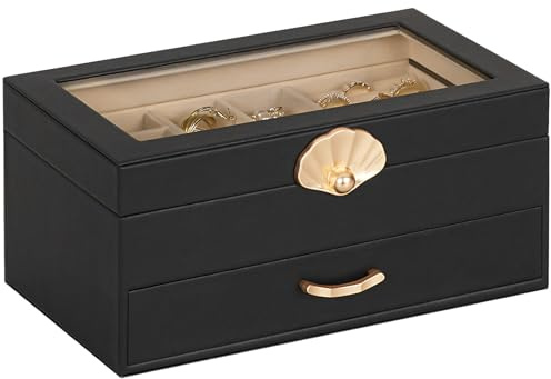 Enthralite Jewellery Box with 1 Drawers : Jewellery Display Organiser for Earrings Necklaces - Gift for Girls Women | Black