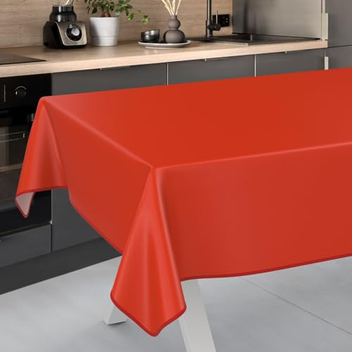 Nappe en Toile cirée Lavable, pour Table de Jardin, extérieur et intérieur, avec Ourlet, Rouge, 100 x 140 cm