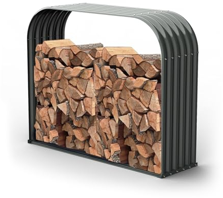 ANLEOLIFE Galvanized Steel Firewood Rack with Weatherproof Corrugated Roof (Shed-Style Log Storage), Heavy Duty Outdoor Log Holder, Rust Resistant, Trio Gray, 18D x 54W x 43H