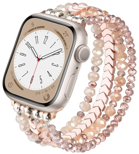 V.R.HOPE Perlen Armband Kompatibel mit Apple Watch Armband 40mm 42mm 41mm 38mm Damen, Elegante moderne einzigartige Schmuck-Armbänder für iWatch SE Series 11 10 9 8 7 6 5 4 3 2 1 (Rose Gold - Klein)