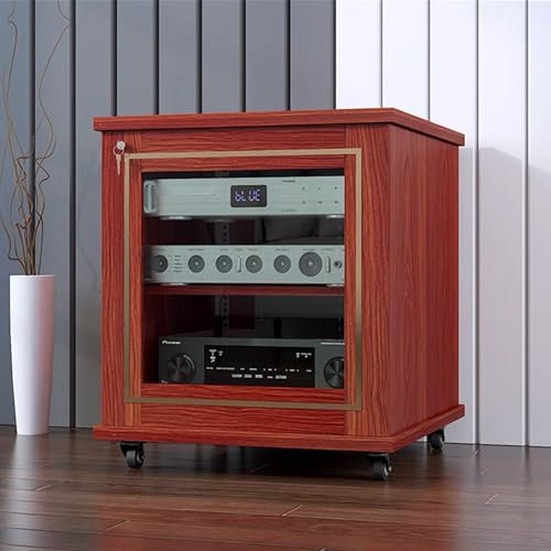 GUAWJRZDP Phonoschrank, Hi Fi Regal Mit Verstellbaren Regalen, Audio Rack Hi Fi Regalaus Holz mit Glastüren, Kabelmanagement, Hi Fi Rack for Videomedienständer(Pearwood,2-Tier)