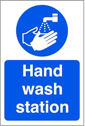 Hand wash station - kitchen signs, signage - High tack self-adhesive sticker (200mm x 150mm) Viewing Distance within 5m.