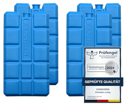 VonBueren 2-24 Kühlakkus für Kühltasche 12h Lange Kühlung | ca. 200 g je Kühlakku | ca. 8,1 x 15,2 x 2,2 cm | auch für Kühlbox (4)