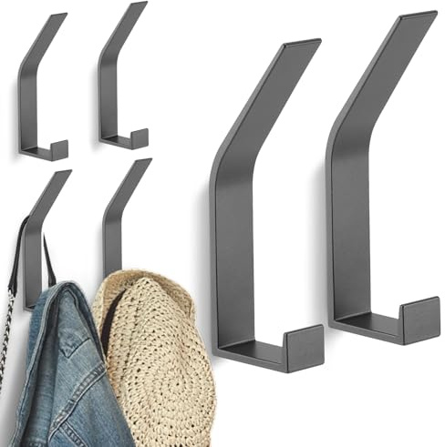 Kssvzz 6 Stück Kleiderhaken Wand zum Bohren-Schrauben unsichtbar, Grau | Moderne Garderobenhaken Garderobenleiste Wand für Jacken, Mäntel, Cap, Schals, Handtuch, Handtaschen und Mehr