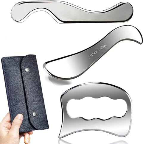 GYX COELE 3 in 1 Muscle Scraper Tool Set,Stainless Steel Gua ShaScraping Massage Tool,IASTM Tools, Great Soft Tissue Physical Therapy Used for Back,Arms, Legs, Neck (3pcs Set)