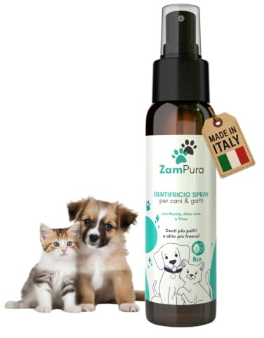 ZamPura Dentifricio Spray per Cani e Gatti - Pulizia Denti, Alito Fresco e Anti-Tartaro - Naturale con Aloe e Menta, Senza Risciacquo, 100ml