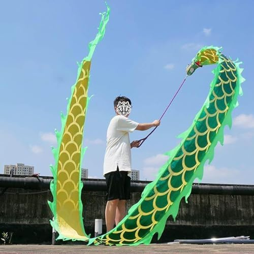 Vnook Green Dragon Poi Exercice Semblable À De La Soie Dragon Poi, Streamer De Ruban De Dragon Long WU 3D, Streamer De Ruban D'entraînement en Spirale du Dragon for Enfants(2m)