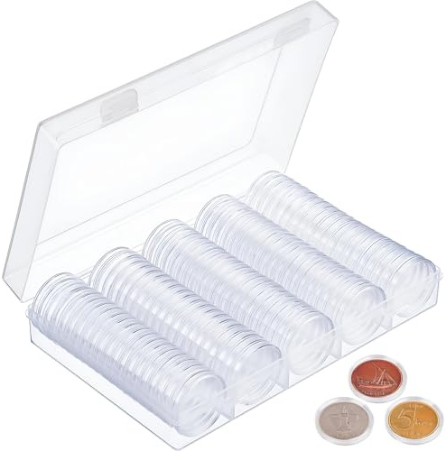 vcsjw 100 Stück 27mm Münzkapseln,Durchsichtige Münzkapseln,Münzen Aufbewahrung mit Aufbewahrungsbox,Münz Kapseln Perfekt für Münzsammlung,Münzsammler & Münzdisplay | mit Aufbewahrungsbox,Münz Kapseln Perfekt für Münzsammlung,Münzsammler & Münzdisplay