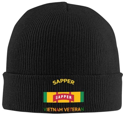 SwpWab Sapper Vietnam Veteran Cozy Winter Essential: Hand-Knitted Hat Ultimate Warmth Black