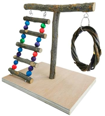Aire de jeu pour perroquet - Base en bois naturel - Aire de jeu pour perroquet - Perchoir de table - Support de jeu pour oiseaux - Aire de jeu pour perroquet - Aire de jeu pour entraînement - Jouet