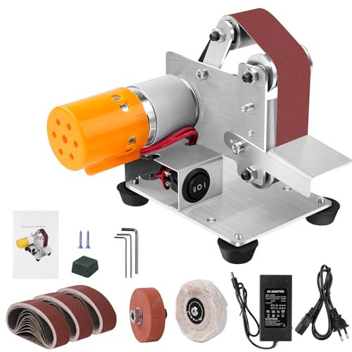 TICFOX Mini levigatrice a nastro con nastri abrasivi, levigatrice a nastro elettrica multifunzione con 7 velocità regolabili e 30 nastri abrasivi per artigianato fai da te e affilatura coltelli