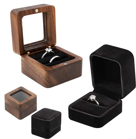 FAINCA 1 Stück Holz Ringschatulle 2 Ringe mit 1 Stück Schwarzem | Samt Ringkissen für Verlobungsring Box Heiratsantrag Verlobung Hochzeit Lagerung Ringschatulle Heiratsantrag