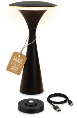 8 seasons design Tischlampe kabellos, dimmbar, Outdoor & Indoor - Hello Space - USB Ladestation, 27cm, Aluminium (schwarz), LED warmweiß bis kaltweiß, Touch Control, Akku Tischleuchte