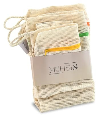 5 Stück Premium Wäschebeutel aus Baumwolle mit Reißverschluss ohne Mikroplastik, Wäschenetz Wäschesack für die Waschmaschine, Reise- Organizer, für Schmutzwäsche