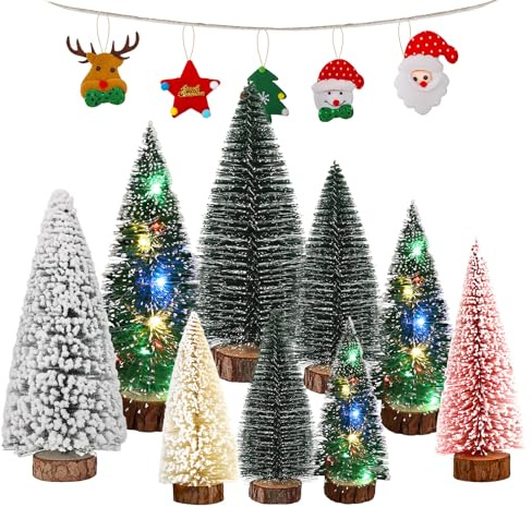 TAVADA Mini Sapin de Noël, Arbres Petit Sapin de Noël avec Base en Bois pour Décoration de Noël, Décoration de Table, Bricolage, Village de Noël(10/15/20 cm, 9 Pièces)