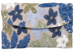 SHOFUL Damen Blumenstickerei Pailletten Abend Clutch Handtasche Perlmutt Perlen Blume Umhängetasche Party Hochzeit Tasche（Blau）