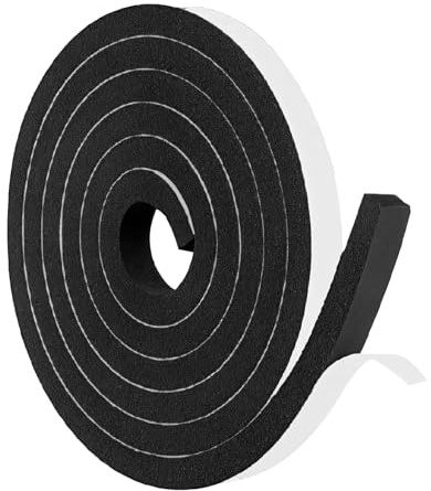 Bande Mousse Autocollante 12 mm x 10 mm - Joint Caoutchouc Résistant aux Intempéries pour Porte et Fenêtre, Mousse Acoustique Adhésive, Longueur 2 m