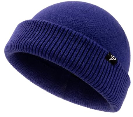 Comhats XL/XXL Fisherman Beanie Trawler Beanie Herren Damen Wintermuetze Strickmuetze Winter Königsblau M/L