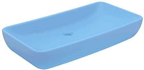 Vasque à Poser, Lavabo à Poser en Céramique Lave Main Salle de Bain de luxe rectangulaire Bleu clair mat 71x38 cm Céramique