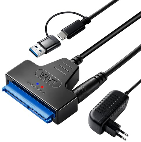 xruc Adaptateur SATA vers USB 3.0 avec Alimentation 12V 2A, Cable SATA to USB Adaptateur pour SSD HDD 2,5/3.5 Lecteur Disque Dur Externe, Adaptateur Disque Dur Compatible avec Windows Mac OS Linux