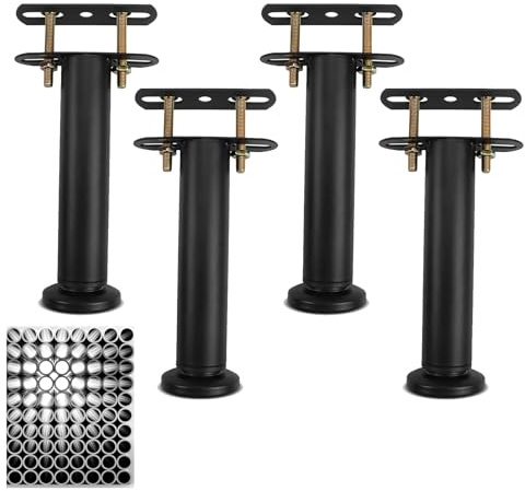 4 Pezzi Piedini Regolabili Letto con Viti, Gambe Supporto Mobili Altezza 18-32cm, Piedi Rete Doghe Metallo Pesanti, Piedini Retrattili Stabilità per Armadio, Divani, Centrale Lettos, Tavolo (Nero)