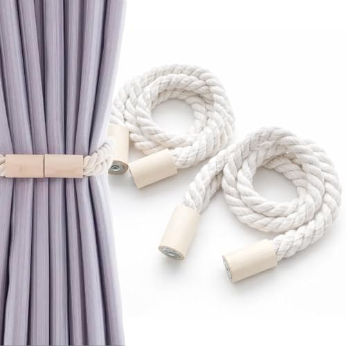 Paquete de 2 Alzapaños Magnéticos para Cortinas, Sujeta Cortinas, alzapaños de algodón Tejidos a Mano, Alzapaños para Cortinas, Soportes para Cortinas, para Decoración del Hogar Oficina, Blanco
