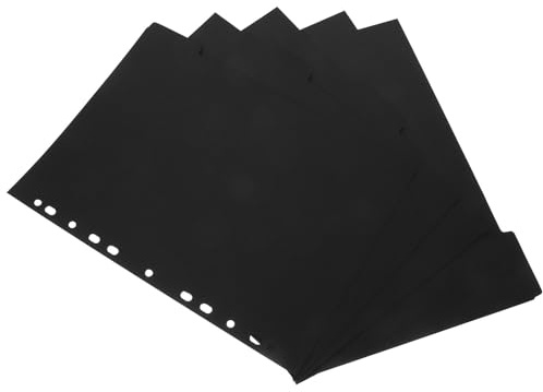 SUPVOX Intercalaires A4 en Papier Noir 5 Pièces, Séparateurs Détachables pour Cahier à Feuilles Mobiles, Marque-pages de Classement pour Bloc-notes, Intercalaires de Bureau