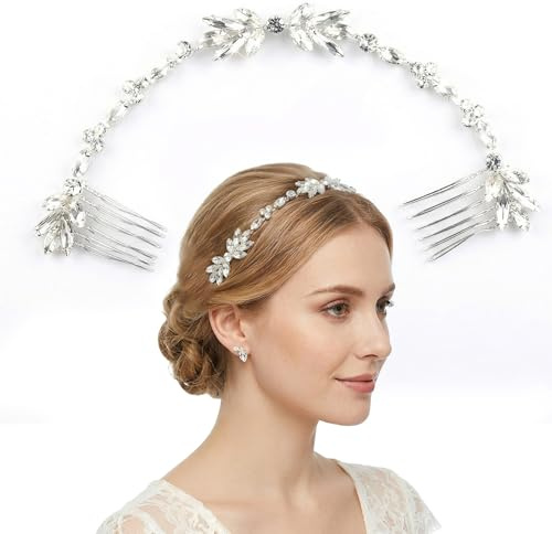 Peineta para el Pelo de Novia, Diadema Nupcial de Cristal Plateada para Mujer, Accesorios para el Cabello de Boda con Diamantes de Imitación para Fiestas, Ceremonias y Aniversarios (Plata)