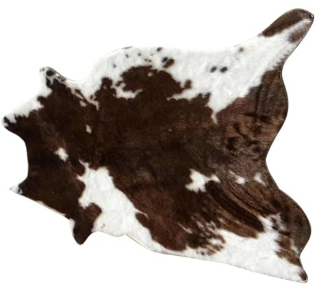 Vaguelly Alfombra de Vaca Sintética Marrón de Imitación Cuero, Manta de Suelo Lavable y Cálida para Dormitorio y Decoración del Hogar