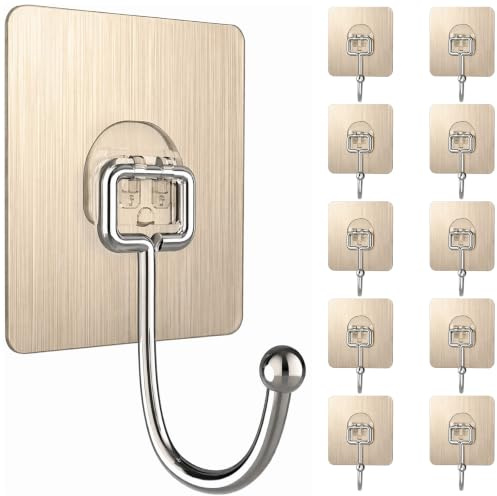 CUULANIX 10 Stück Klebehaken Extra Stark, 5kg (Max), Selbstklebende Haken, Wasserfeste & Rostfrei Haken für Bad, Küche Wand & Decke Aufhänger (Grau)
