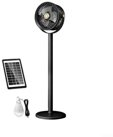 Ventilatore da pavimento ad energia solare con luce LED, regolabile in altezza, ricaricabile tramite USB, ventilatore da terra, per campeggio, patio, ufficio, uso esterno, flusso d'aria silenzioso