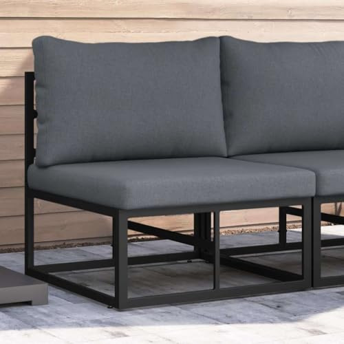 sephironlbb Gartenmöbel Metall Gartensofa Lounge Sofaelement 70 x 71,5 x 71 cm Schwarz Anthrazit wetterfest modular für Terrasse Balkon Outdoor mit Polster und Kissen