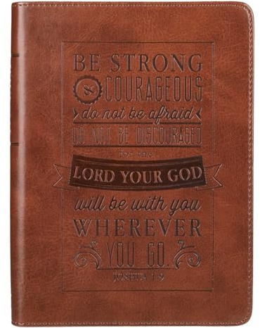 Christian Art Gifts Classic Handy-Sized Journal Be Strong and Courageous Joshua 1:9 Bible Verse Inspirational Scripture Notebook W/Ribbon, Faux Leather Flexcover 240 Ruled Pages, 5.7 X 7, Brown