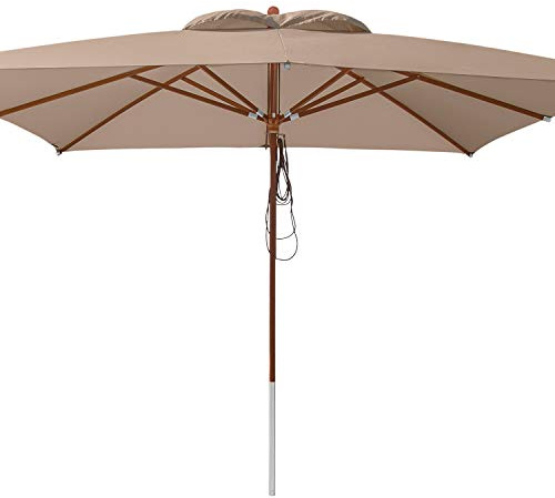 anndora® Sonnenschirm 4 x 4 m eckig mit Holz Gestänge Stammschutz - Farbauswahl - natur, milchkaffee, grün, blau, dunkelrot, braun