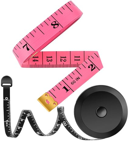 Tape Measure Measuring Tape for Body Fabric Sewing Tailor Cloth Knitting Vinyl Home Craft Measurements, 60-Inch Soft Fashion Pink&Retractable Black Dual Scales Rulers for Body Weight Loss