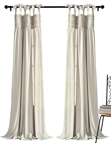 Lush Decor, Tende Lydia neutre con volant per finestra, set per soggiorno, sala da pranzo, camera da letto (coppia), 213,4 x 40 L