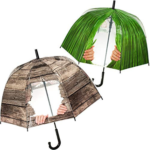 alles-meine.de GmbH 2 Stück Automatik - große Regenschirme - Holz & Gras Optik - mit Guckloch - Ø 82 cm - für Erwachsene & Kinder - durchsichtig & durchscheinend - transparent ..