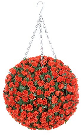 Best Artificial 28cm Rose Topiary Hanging Flower Ball **UV Fade Protected** (Orange)