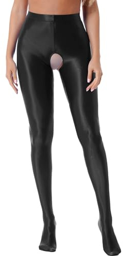 TiaoBug Collant Femme Brillant Collants Ouverte Entrejambe Collants de Danse Classique Legging Sport Yoga Gymnastique Erotique Bas Pole Dance Danse Ballet M-XL Noir C XL