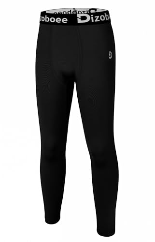 Dizoboee Boys Compression Pants Leggings Tights for Sports Youth Kids Athletic Basketball Base Layer Black M