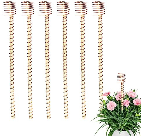 Youding Varillas para plantas, 6 bobinas de antena de cobre Electro Culture | Planta verde para apoyar lirios, peonías, rosas, tomates en maceta en interiores y exteriores