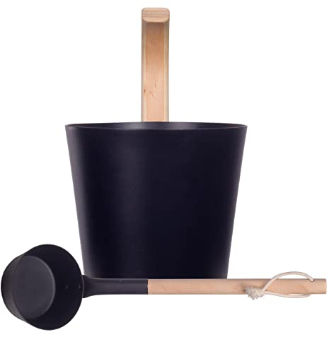 Kit Secchio Sauna, Secchio in Alluminio da 7 Litri con Manico in Legno Lussuoso Secchio per Sauna Finlandese, Mestolo per Secchio Sauna, Set Secchio e Mestolo per Sauna per Bagni, Kit Accessori Sauna