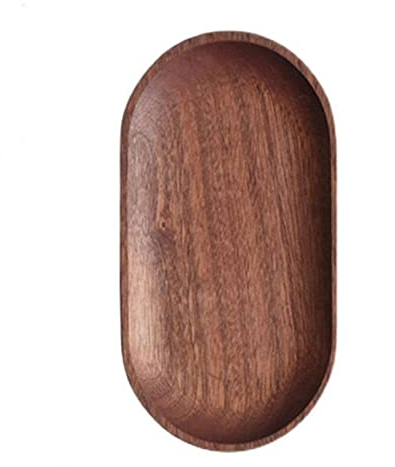 OQHAIR Bandeja de Frutas Vajilla Plato de Postre Redondo de Madera Maciza Bandeja de Madera Plato de refrigerio Plato de Frutos Secos Plato de Madera de Color Nogal (Tamaño: C)